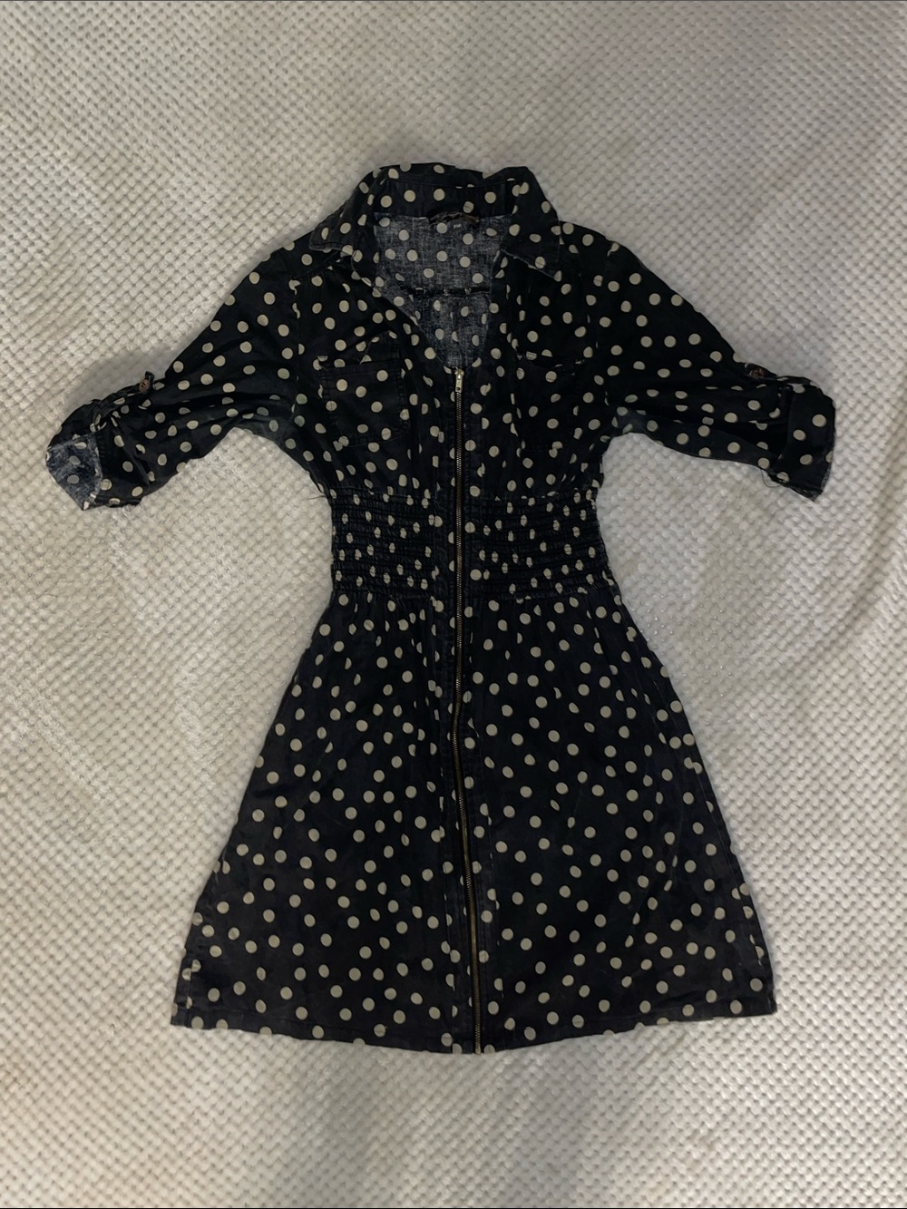 Black Polka Dot Front Zip Dress S